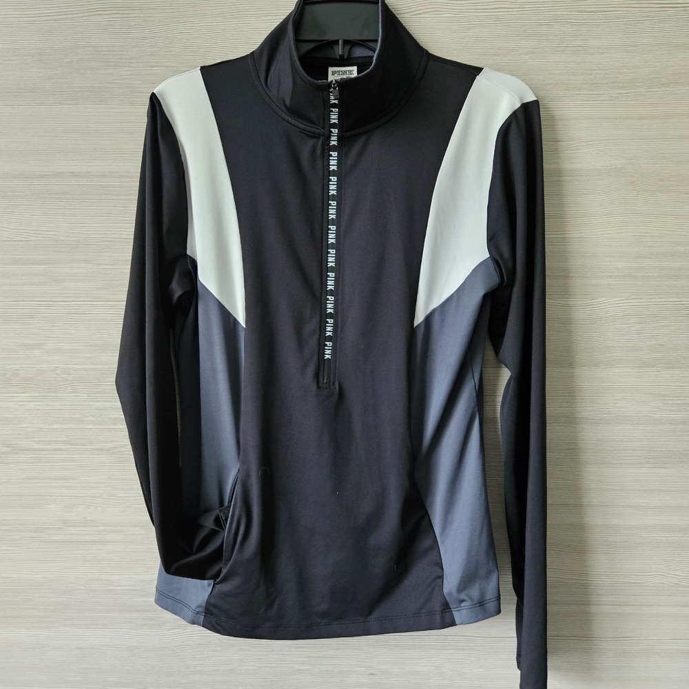 Victorias Secret Pink Womens Half Zip Pullover Long Sleeve Black Size L Athletic - Picture 4 of 12